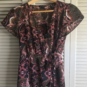 Lily Black:  Pink/Black/Floral Wrap Blouse